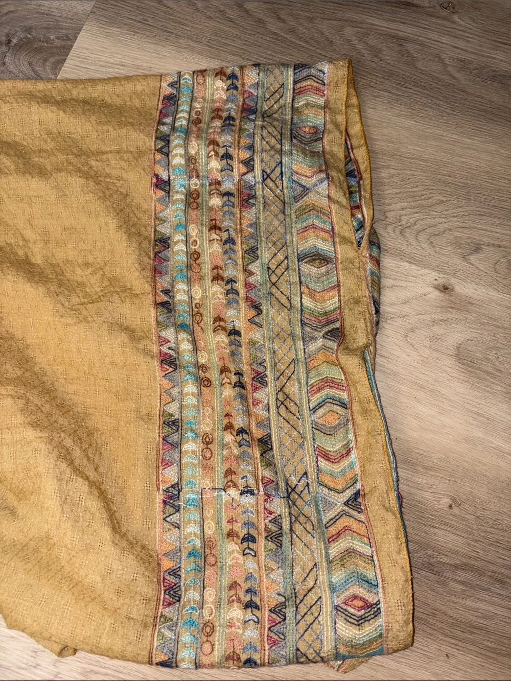 Miou Muse Boho Embroidered Mustard Yellow Poncho Shawl one size beach coverup
